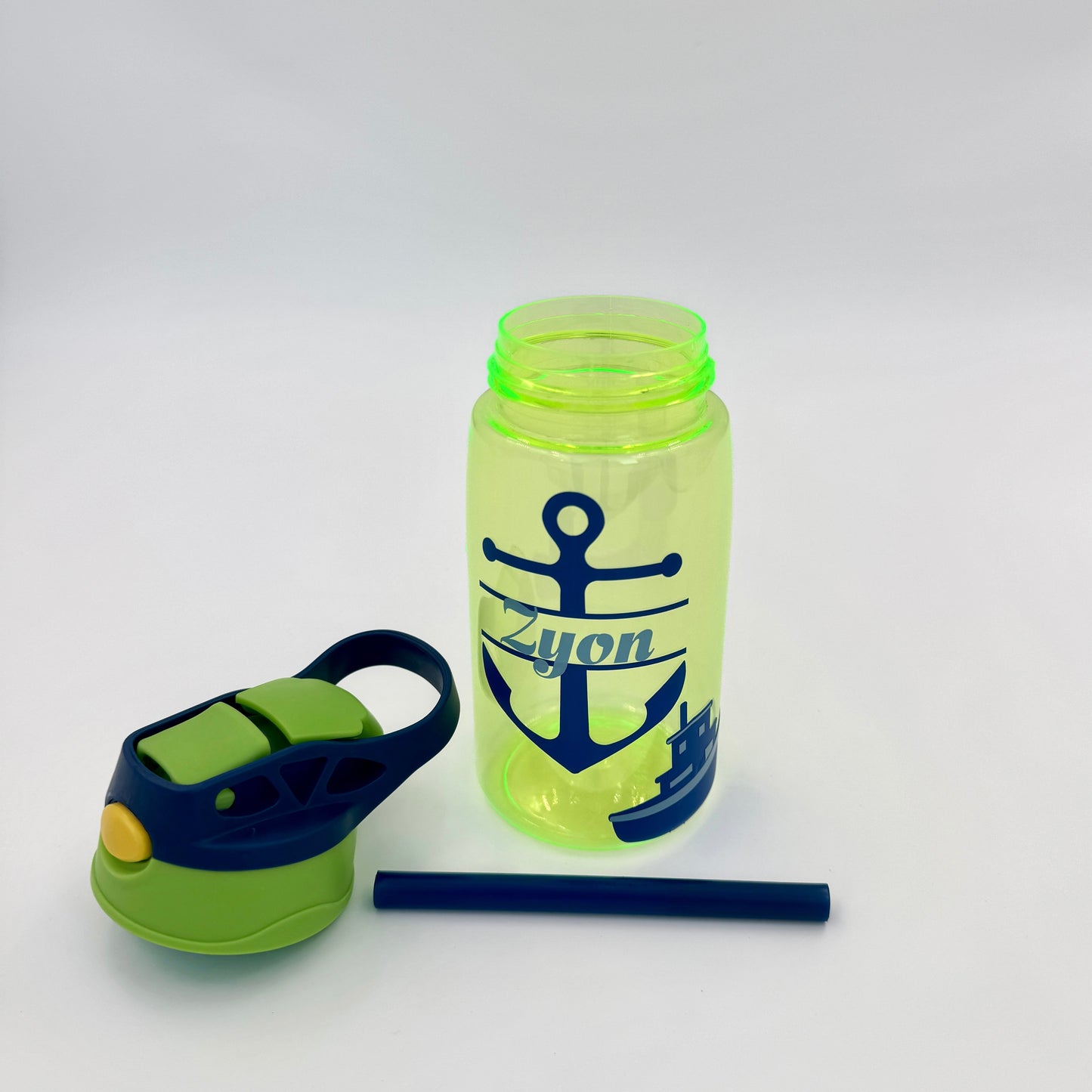 Personalized - Green & Navy Anchor Water Bottle 16oz