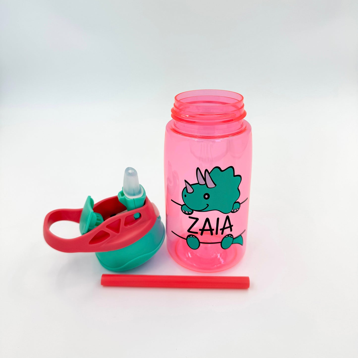 Personalized - Pink Dino Water Bottle 16oz