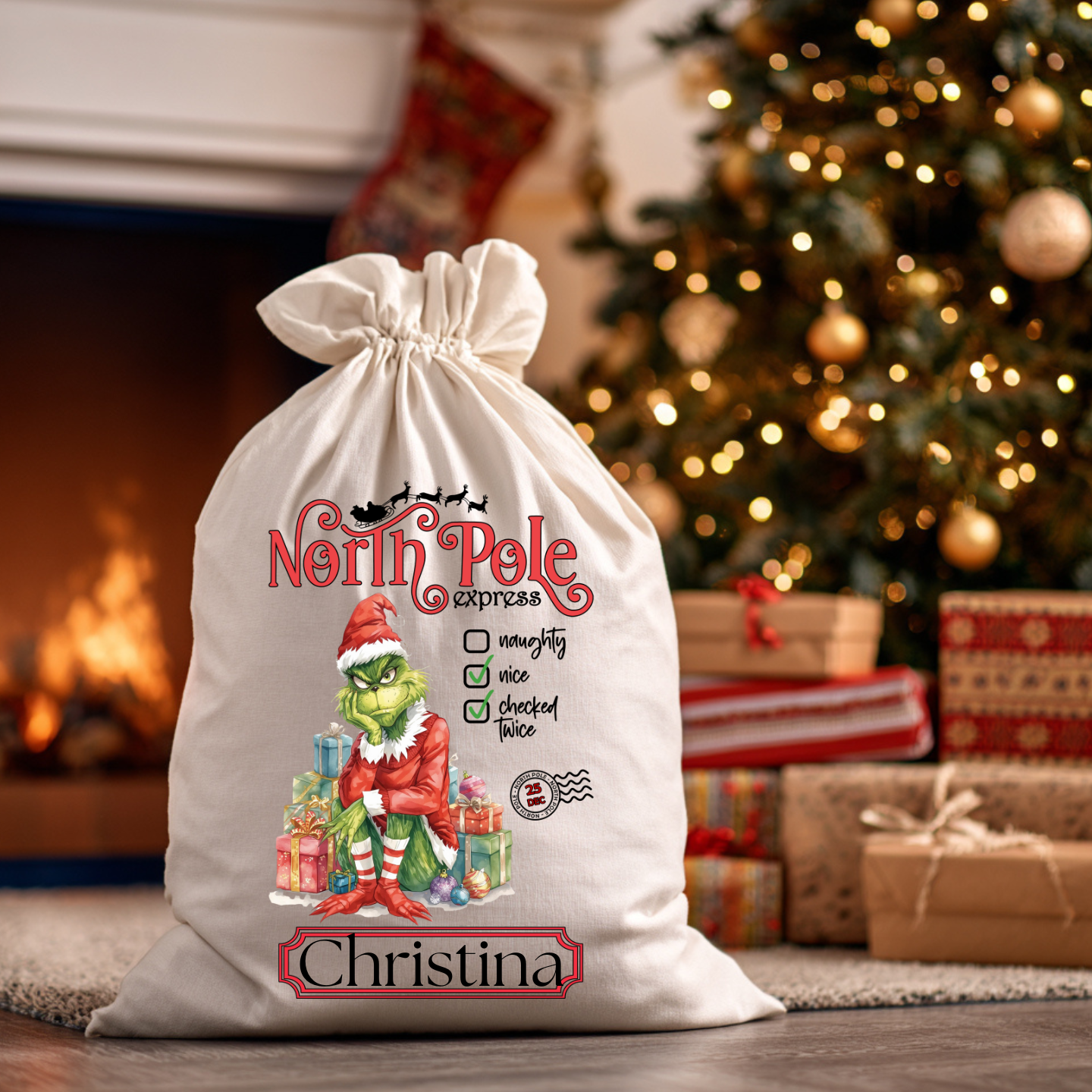๐ Personalized Christmas Gift Sack โ North Pole Express