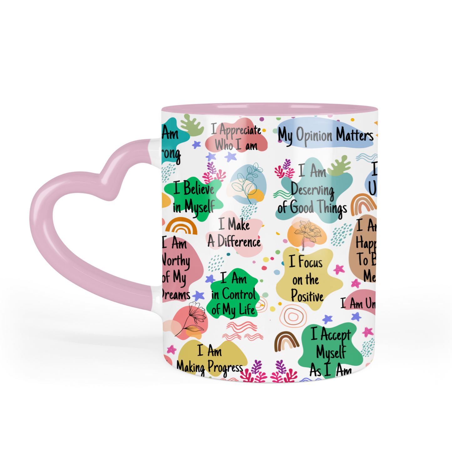Daily Affirmations Custom Printed Heart Mug