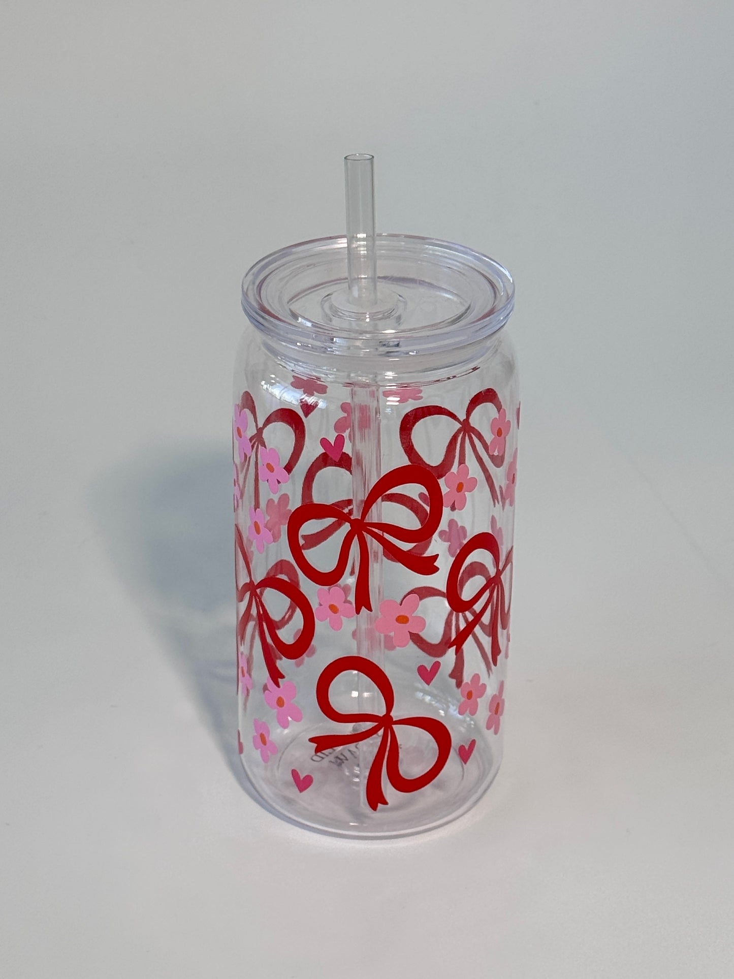 Clear Bows & Flowers Plastic Cup with Lid + Straw