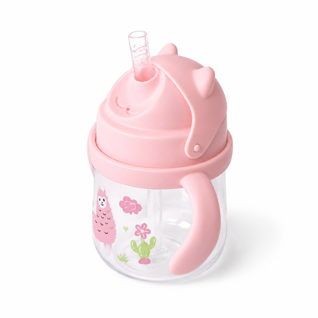 Leakproof Personalized Kids Straw Cup with Handles – Pink Llama