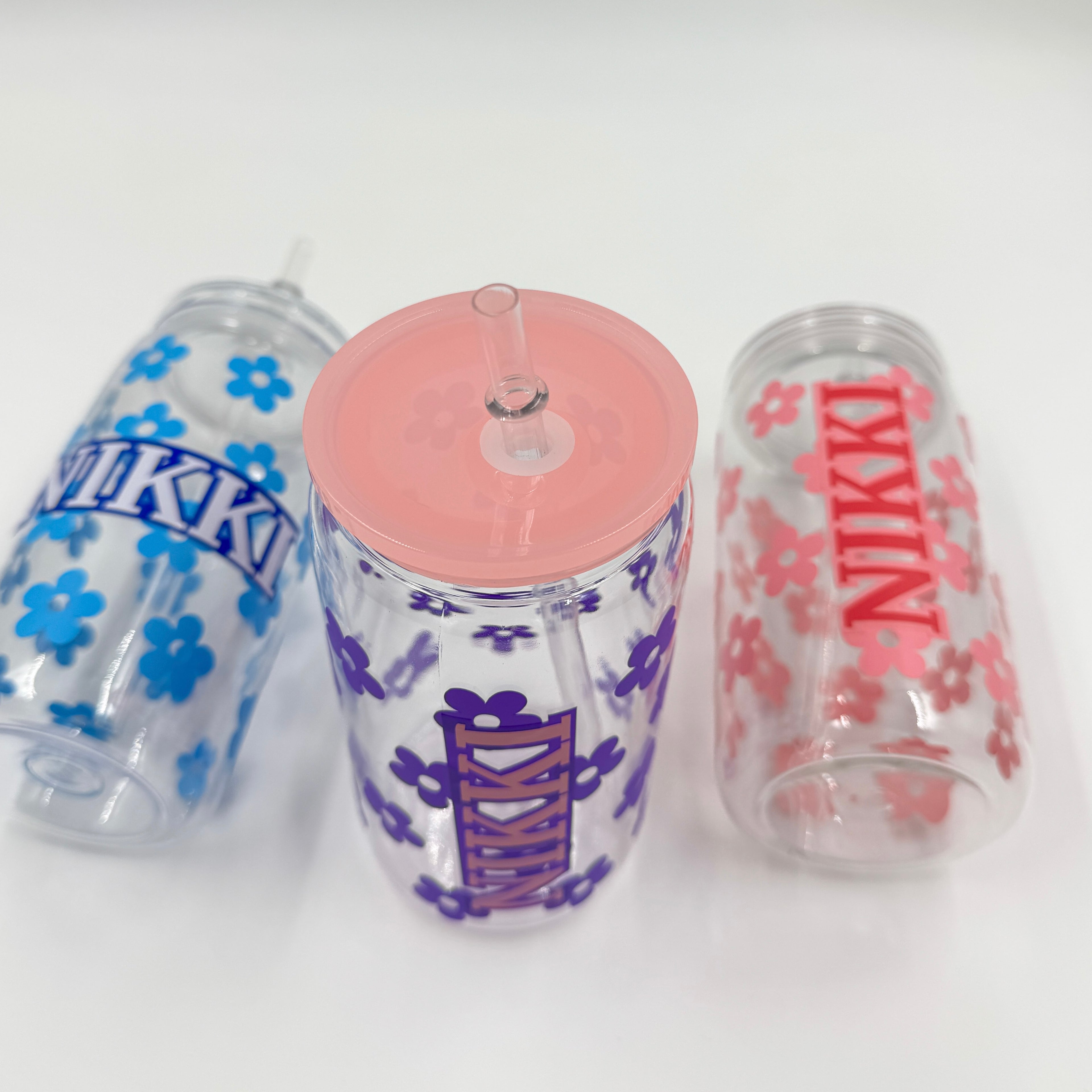 Personalized Blue Floral Name Cup – 16 oz