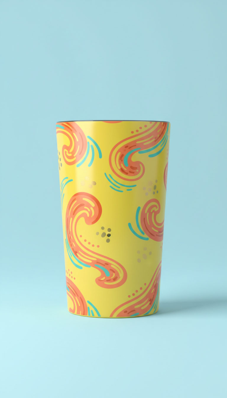Sunny Yellow tumbler with dynamic patterns