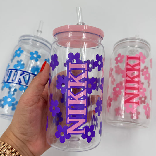 Personalized Purple Floral Name Cup – 16 oz