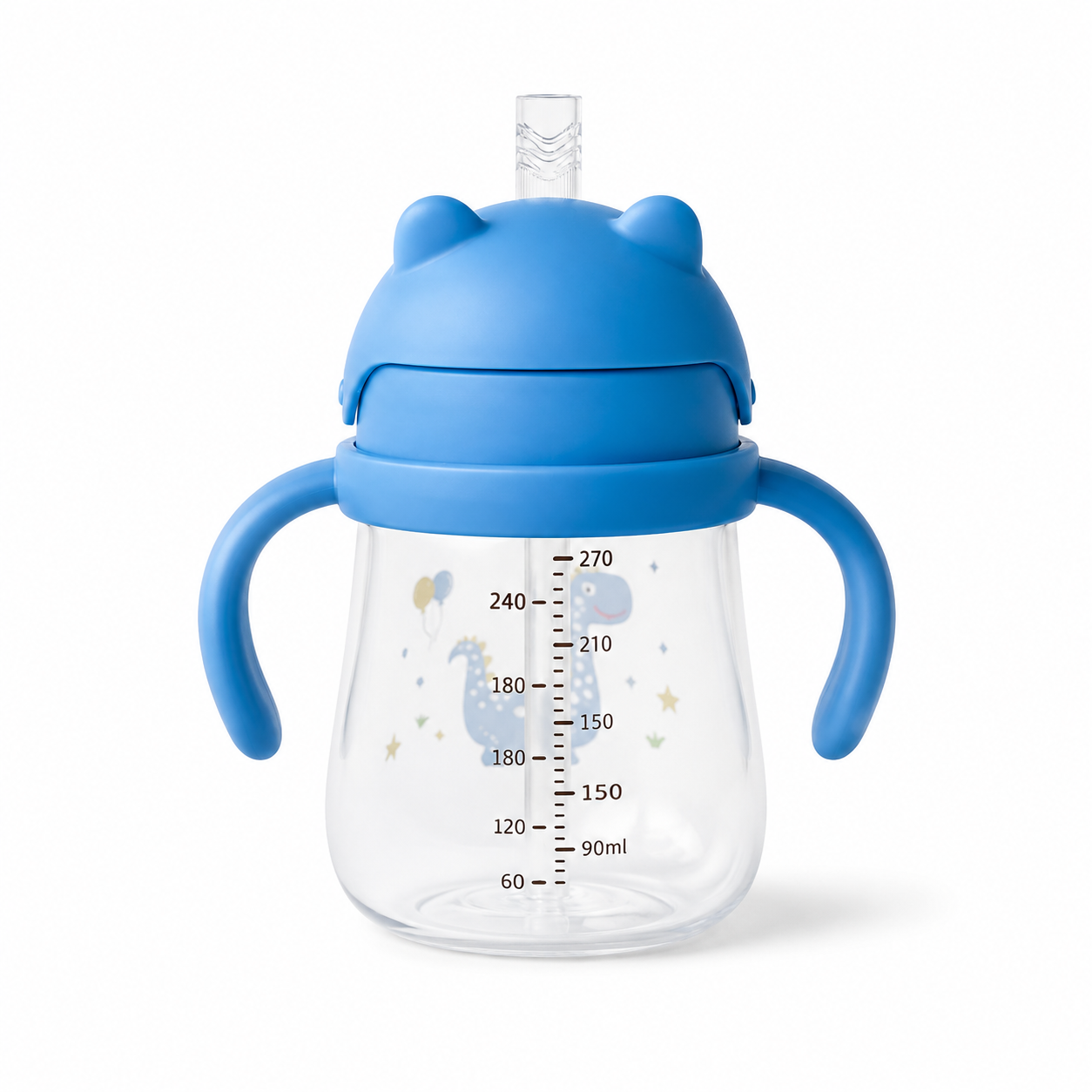 Leakproof Personalized Kids Straw Cup with Handles – Blue Dinosaur