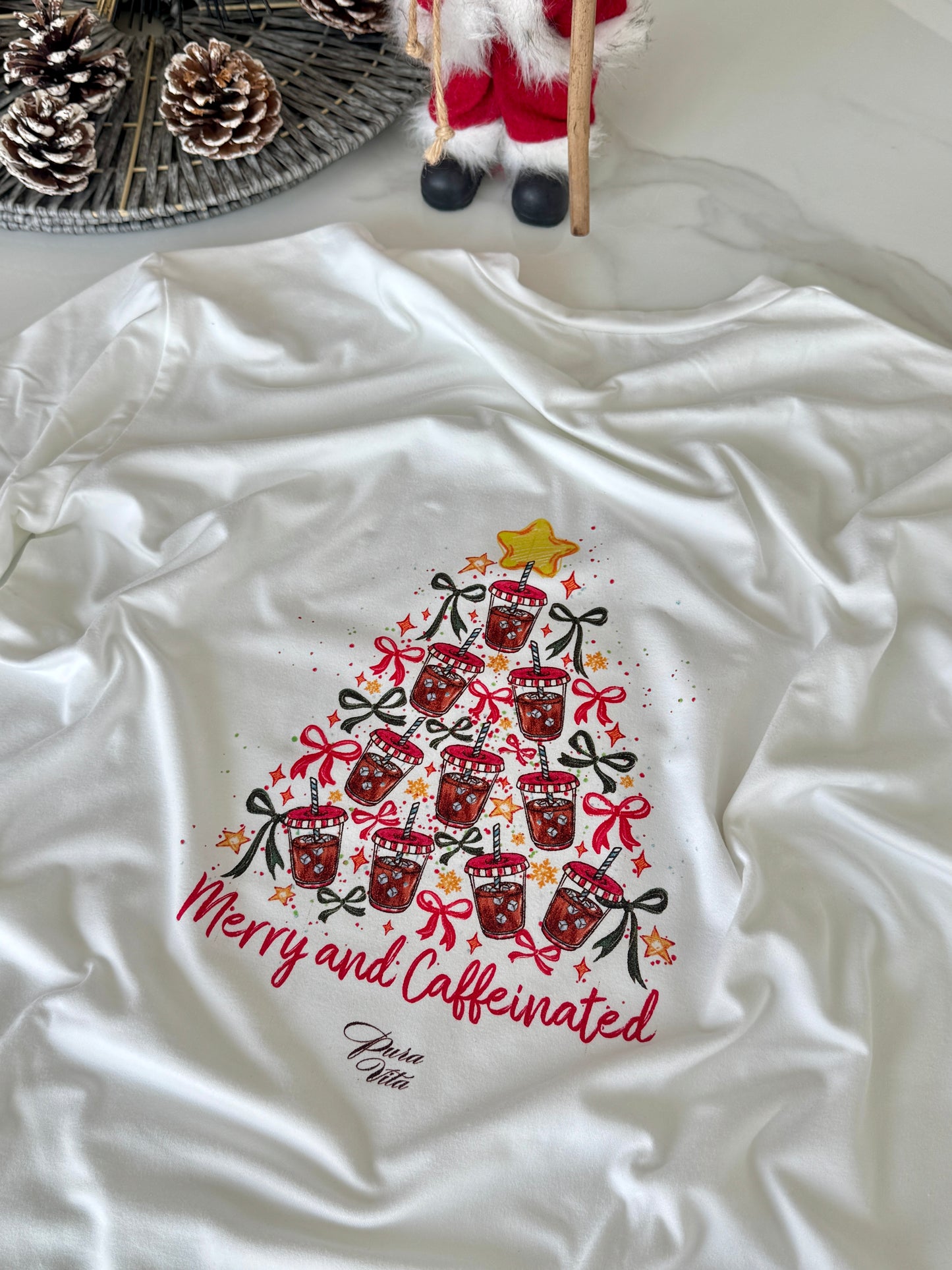 Merry & Caffeinated Christmas Tee - Women’s