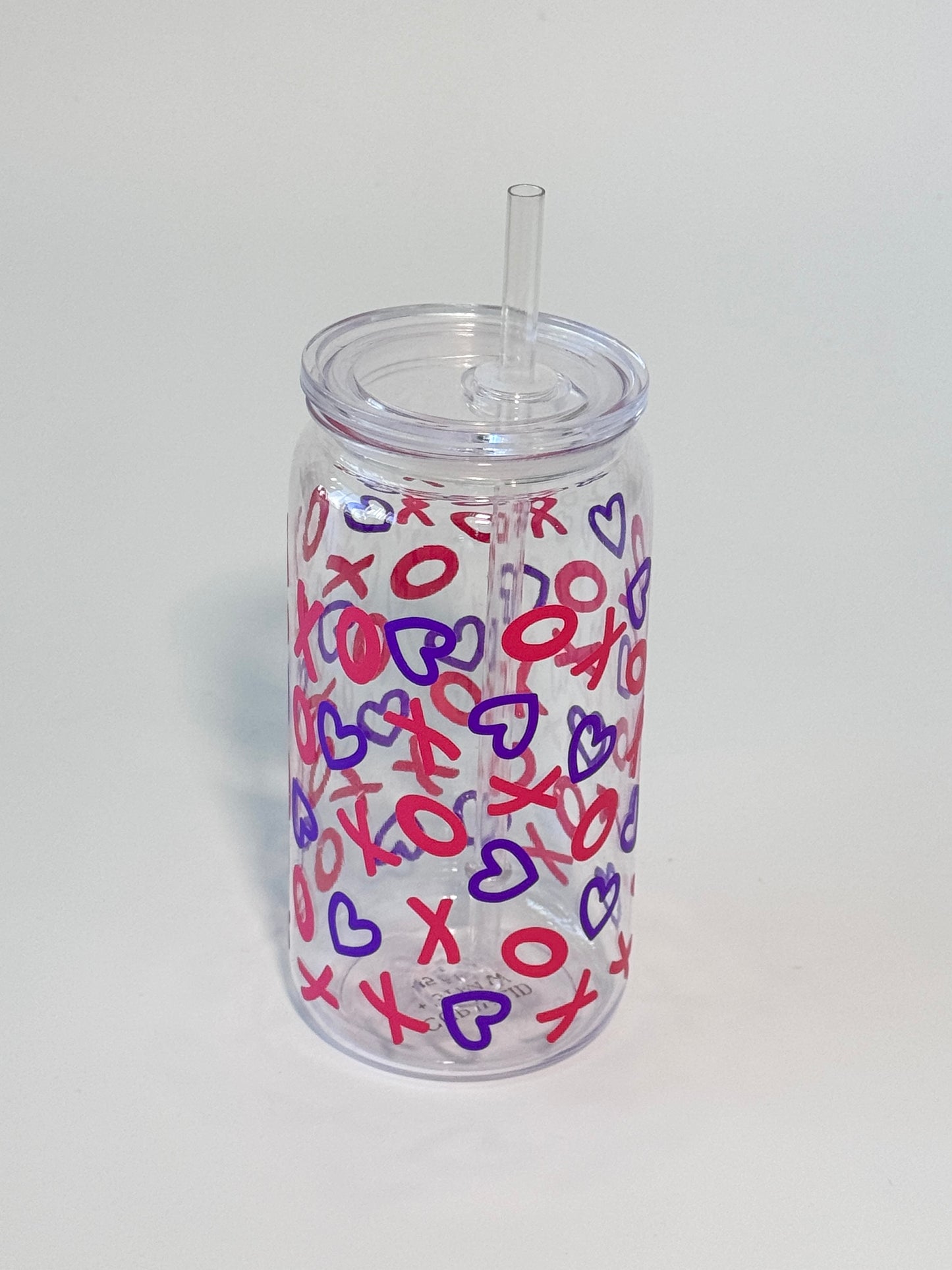 XOXO Clear Plastic Cup with Lid + Straw