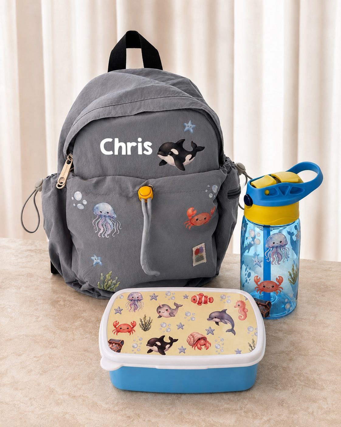 Grey Sealife Backpack Set