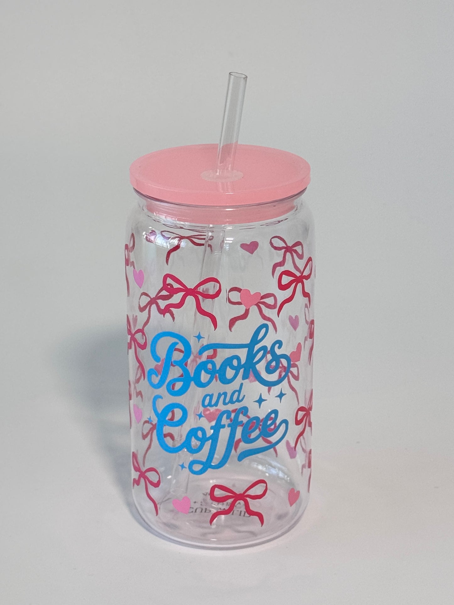 Books & Coffee Clear Plastic Cup with Lid + Straw