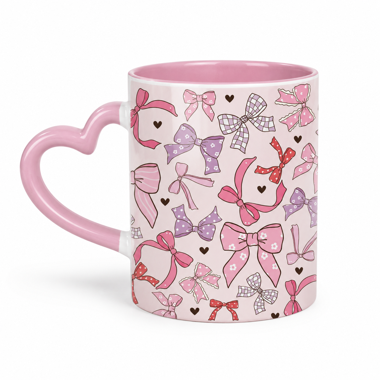 Pink Bows Custom Printed Heart Mug