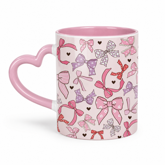 Pink Bows Custom Printed Heart Mug