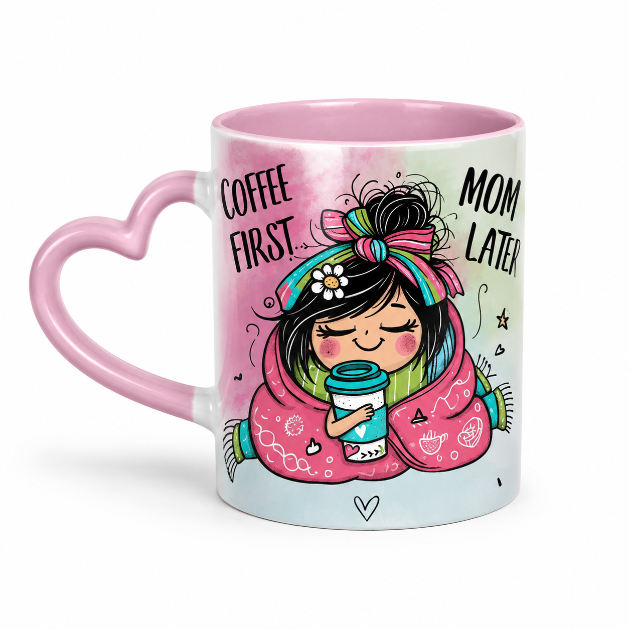 Coffee First, Mom Later Custom Printed Heart Mug