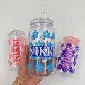 Personalized Blue Floral Name Cup – 16 oz