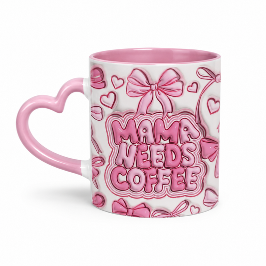Mama Needs Coffee Custom Printed Heart Mug