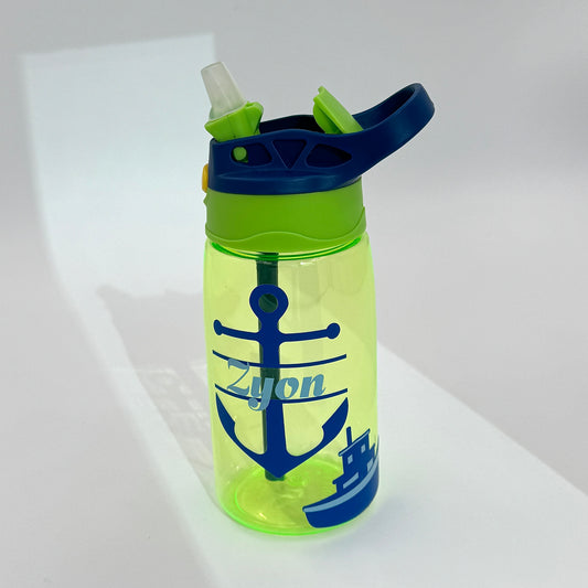 Personalized - Green & Navy Anchor Water Bottle 16oz