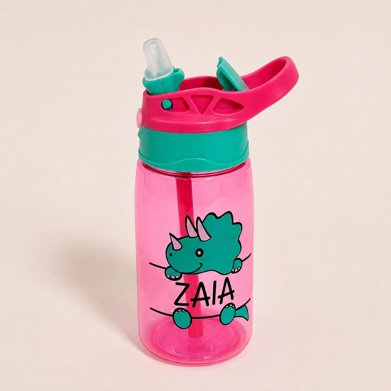Personalized - Pink Dino Water Bottle 16oz