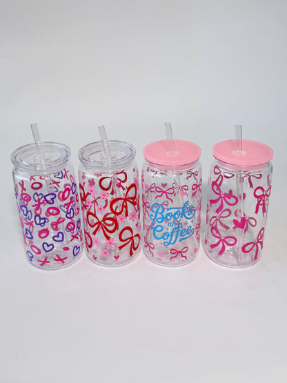 Clear Bows & Flowers Plastic Cup with Lid + Straw