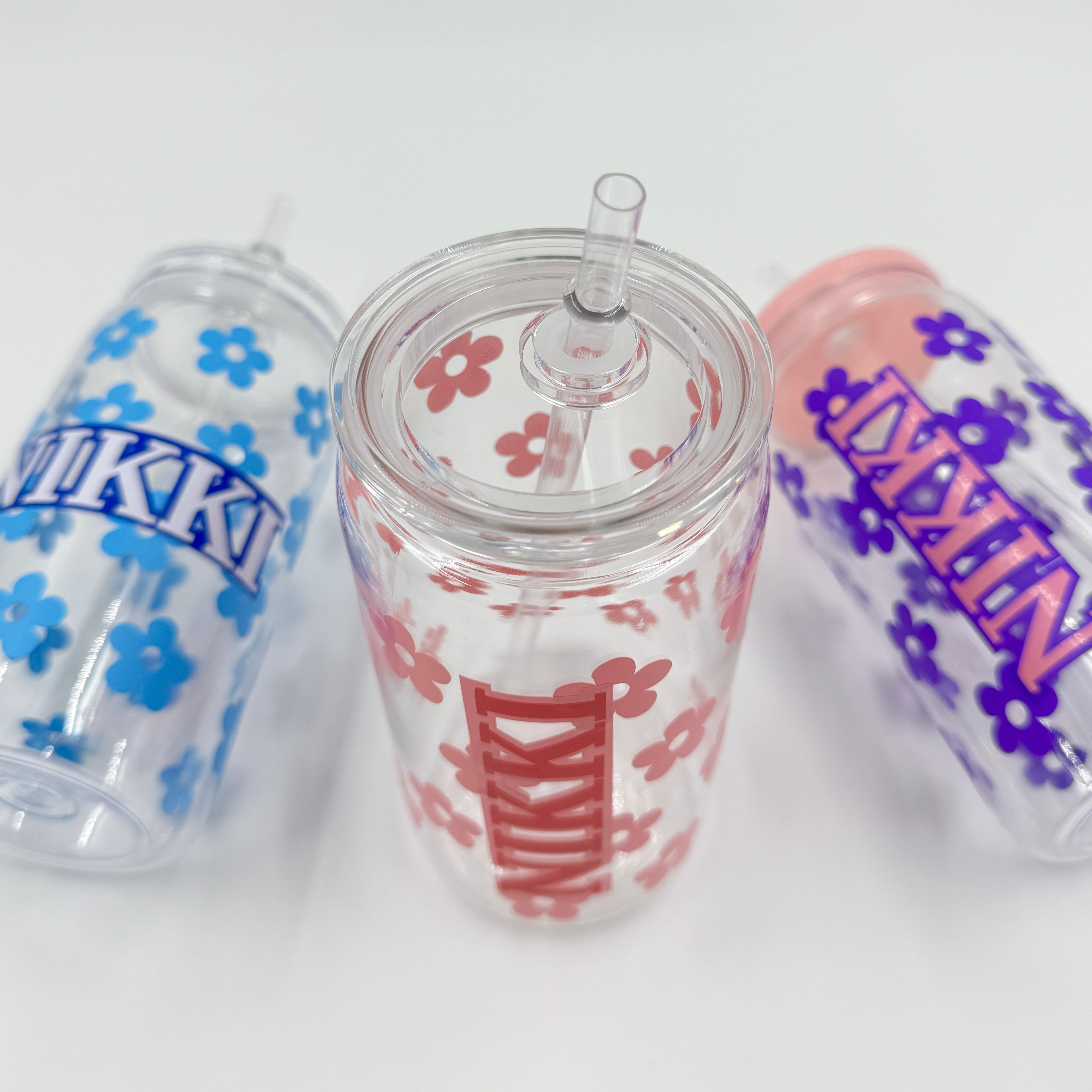 Personalized Blue Floral Name Cup – 16 oz