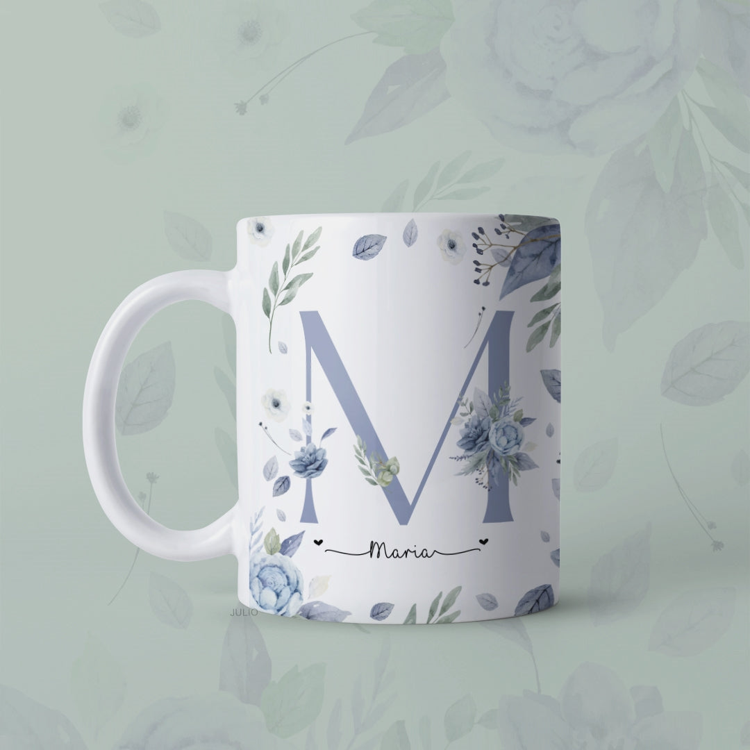 Custom Name + Text Floral Printed Mug