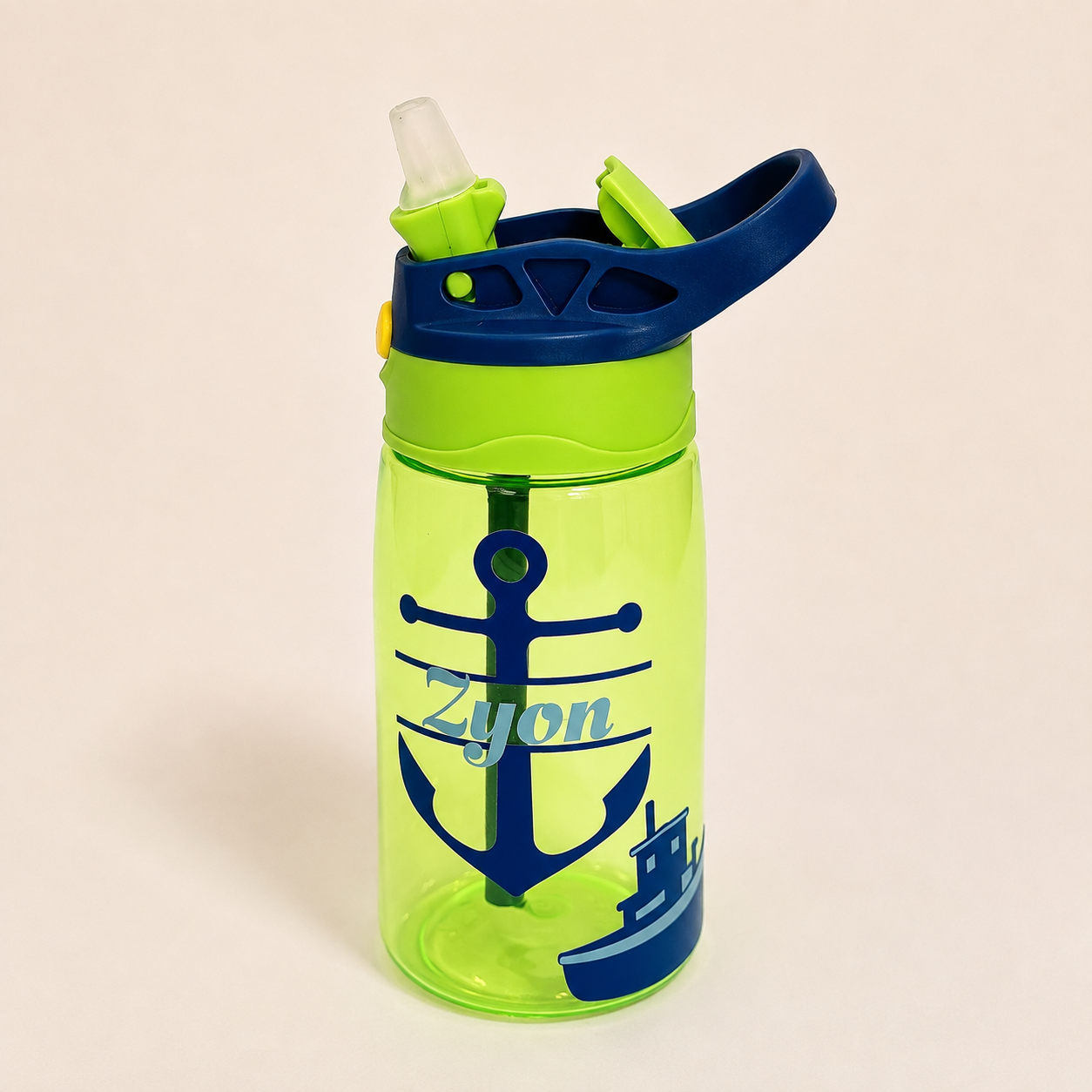 Personalized - Green & Navy Anchor Water Bottle 16oz