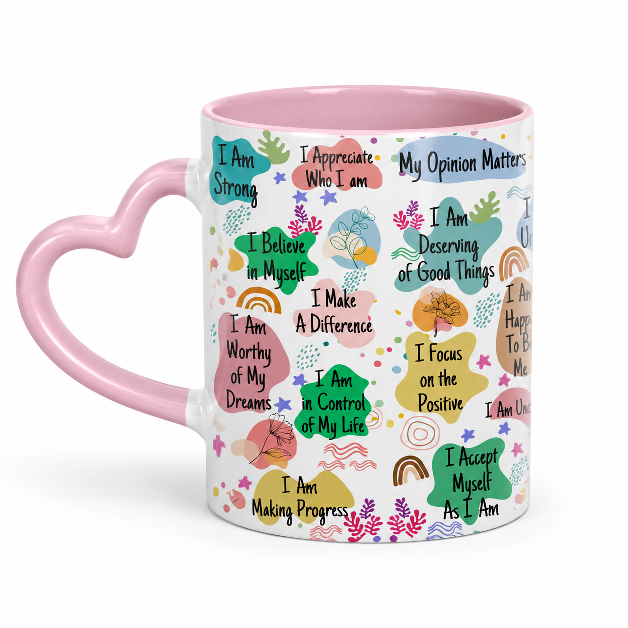 Daily Affirmations Custom Printed Heart Mug