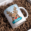 Personalized Christmas Reindeer Mug - Pink/ Blue