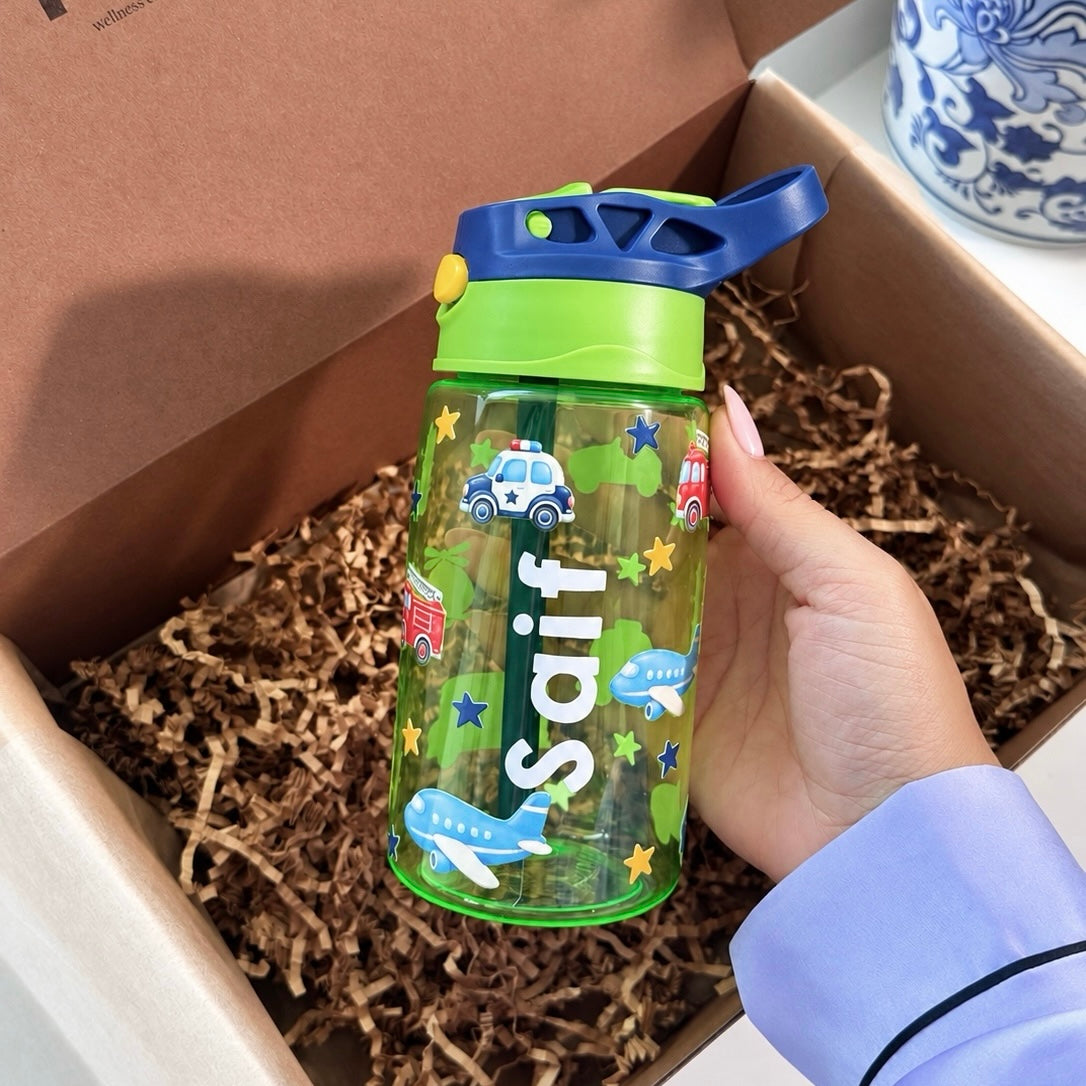 Personalized - Green Vehicles Water Bottle 16oz