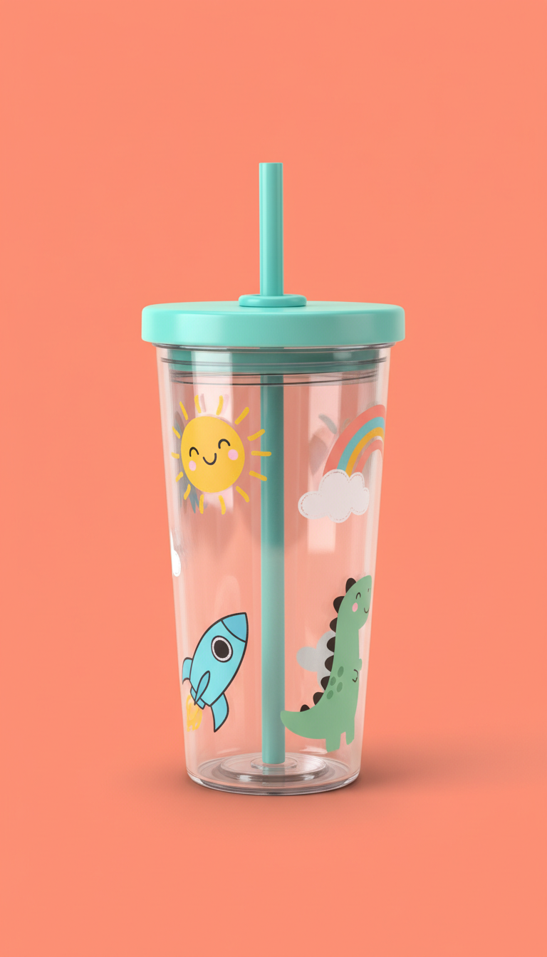Aqua Zest tumbler with playful icons