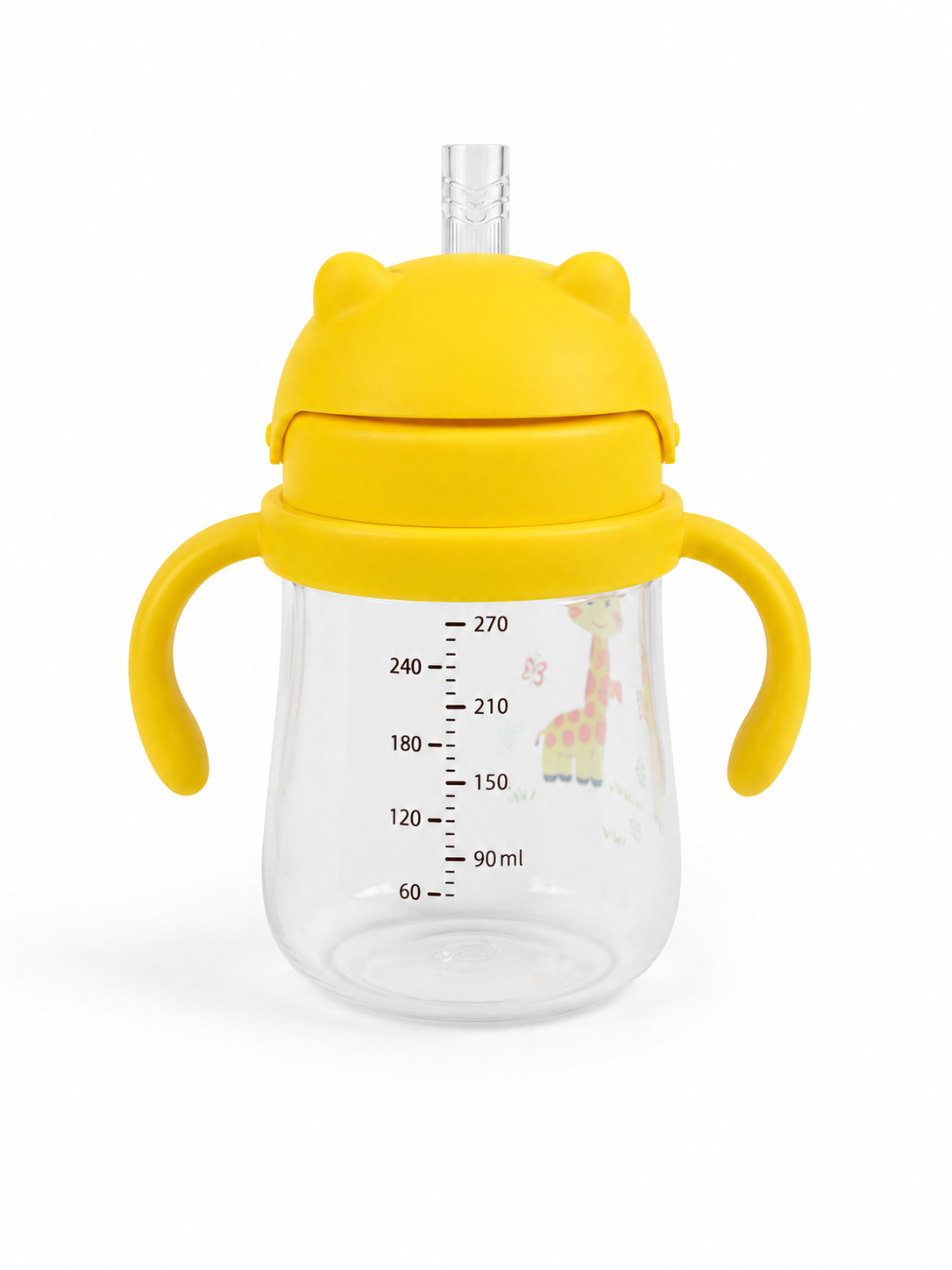 Leakproof Personalized Kids Straw Cup with Handles – Yellow Giraffe