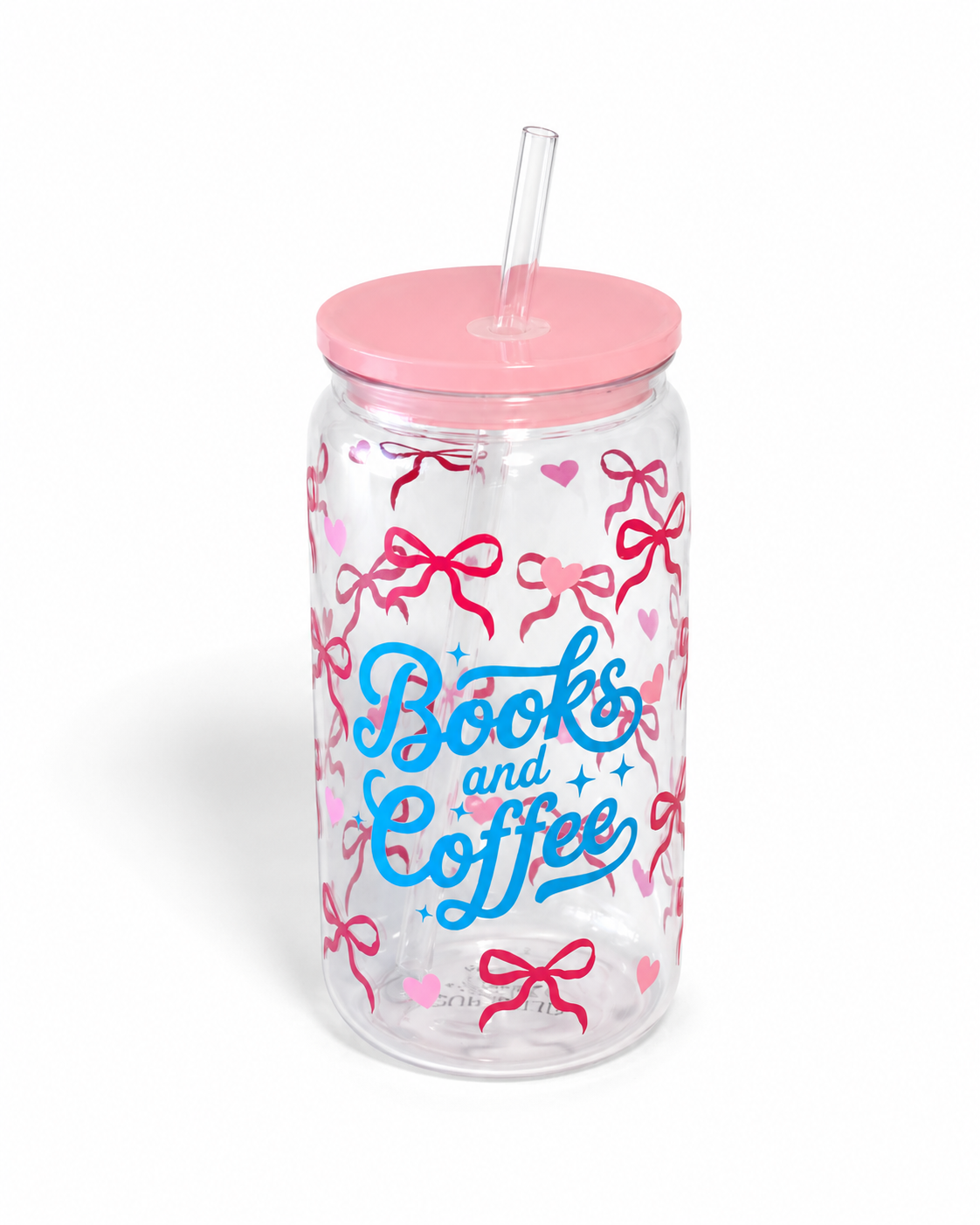 Books & Coffee Clear Plastic Cup with Lid + Straw