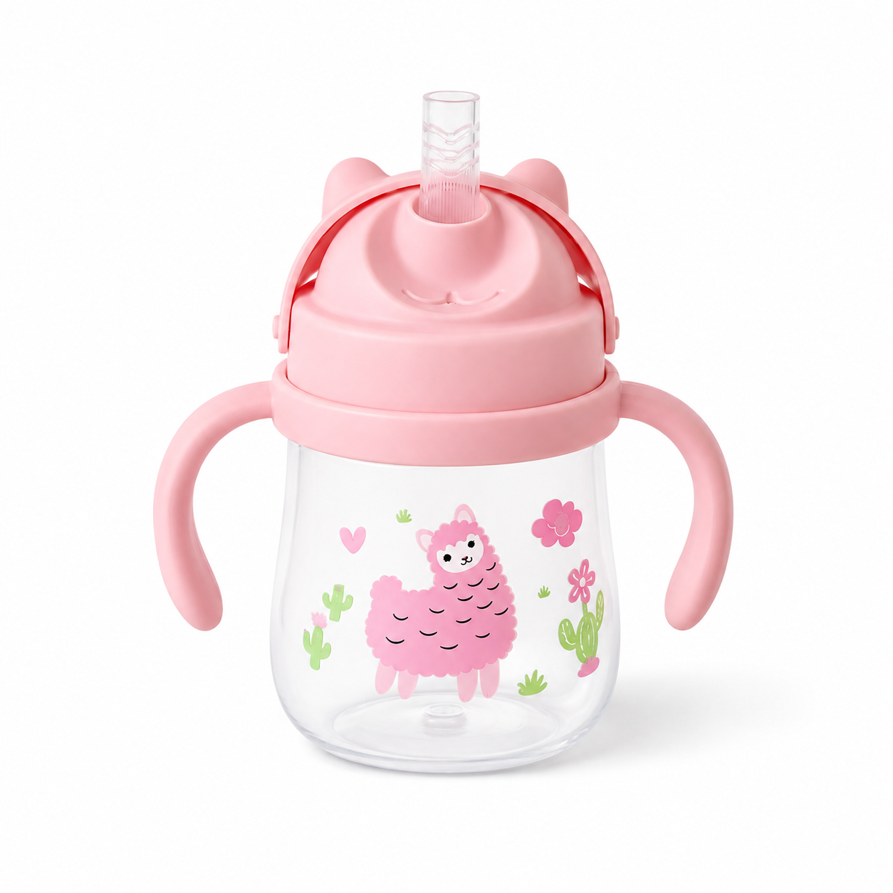 Leakproof Personalized Kids Straw Cup with Handles – Pink Llama