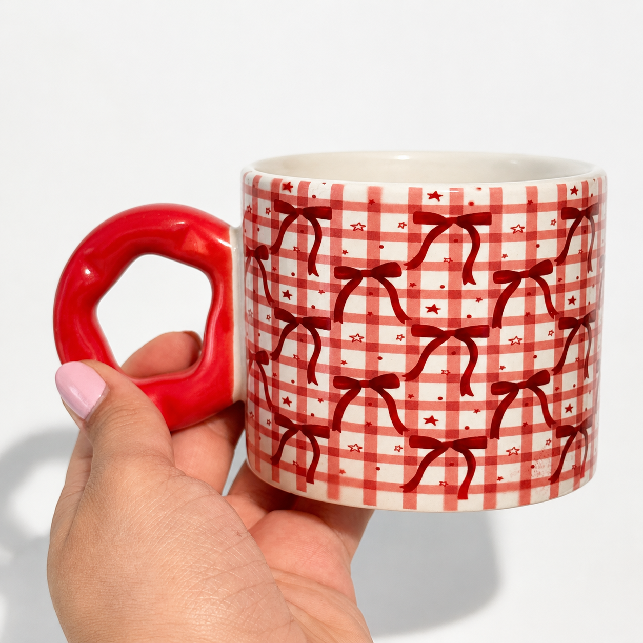 Checkered Bows | Printed Cute Handle Mug
