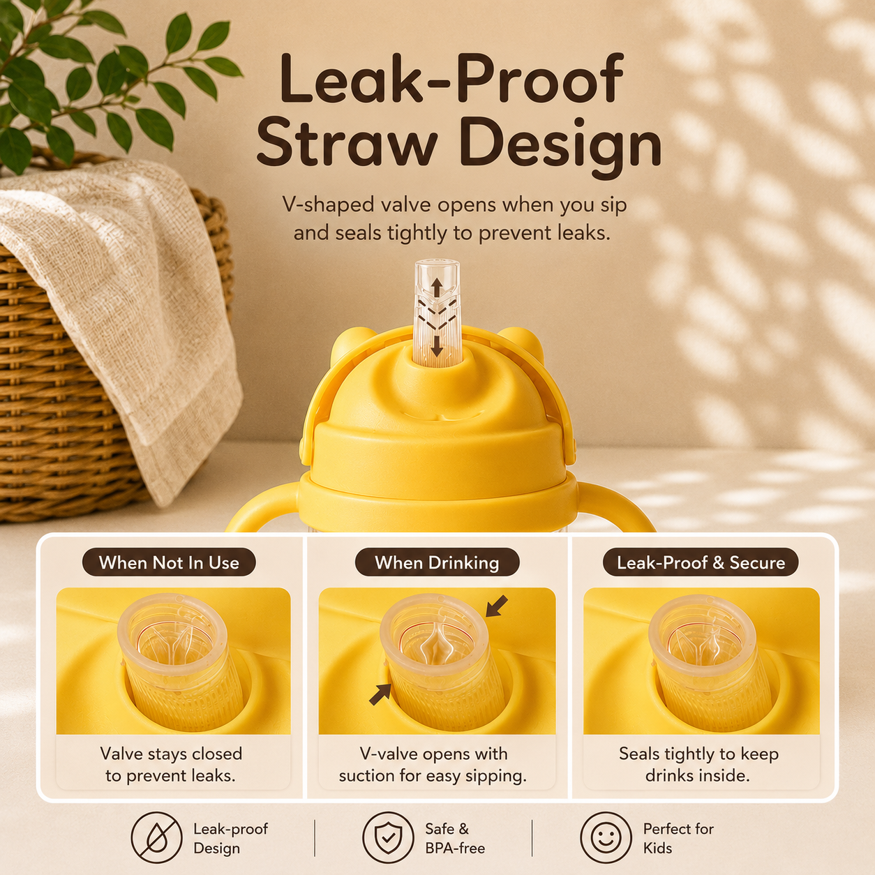 Leakproof Personalized Kids Straw Cup with Handles – Yellow Giraffe