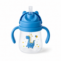 Leakproof Personalized Kids Straw Cup with Handles – Blue Dinosaur