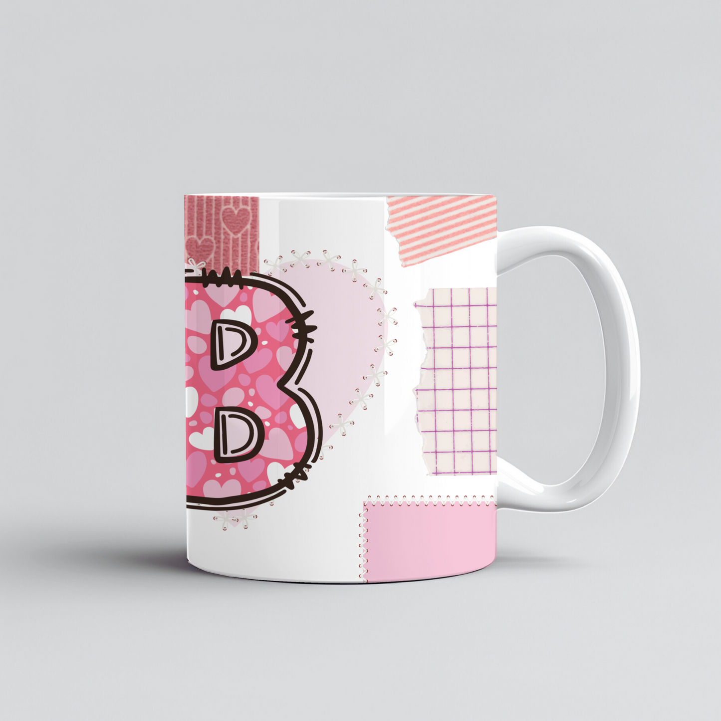 Custom Initial + Name Pink Patch Printed Mug