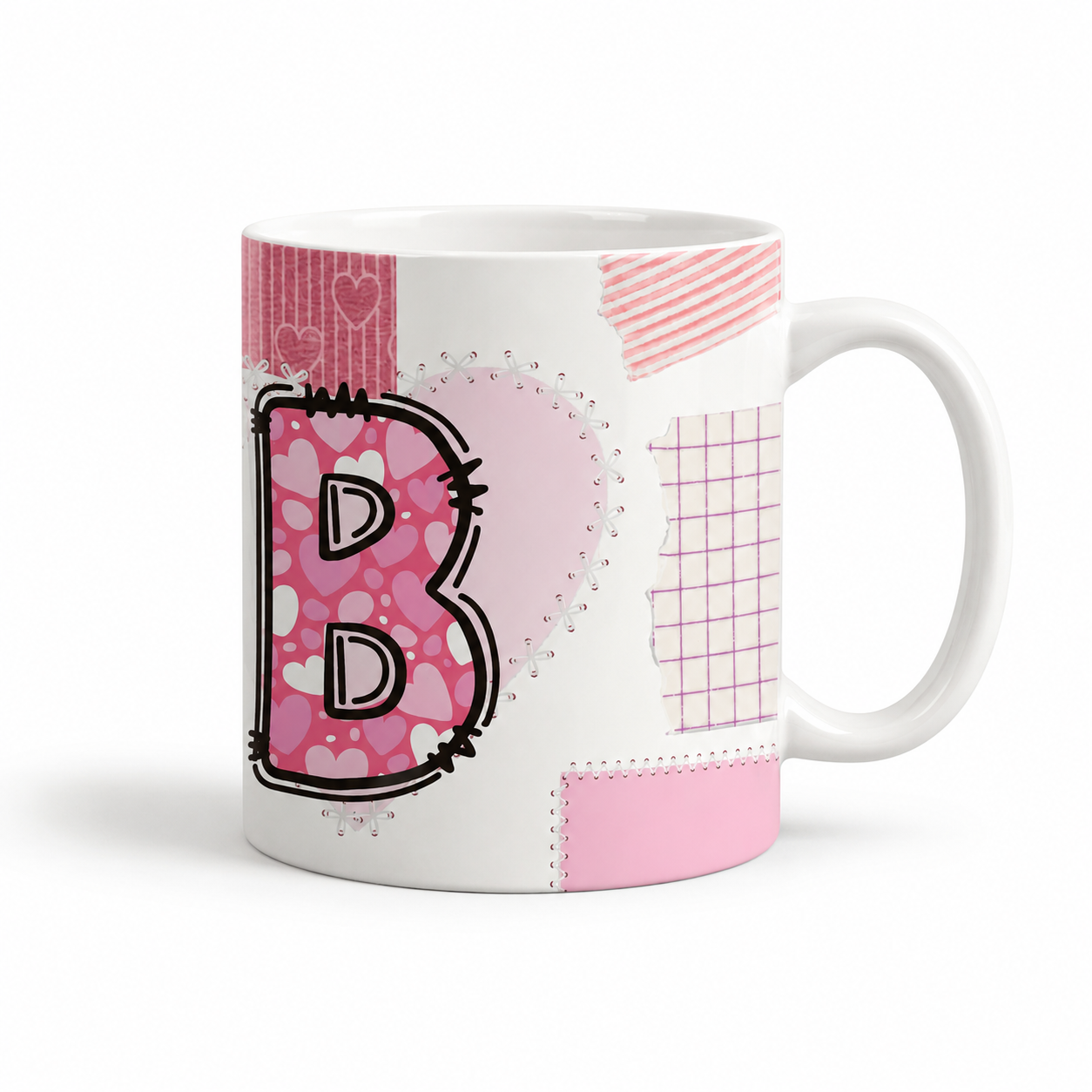 Custom Initial + Name Pink Patch Printed Mug