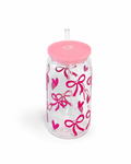 Heart & Bows Clear Plastic Cup with Lid + Straw